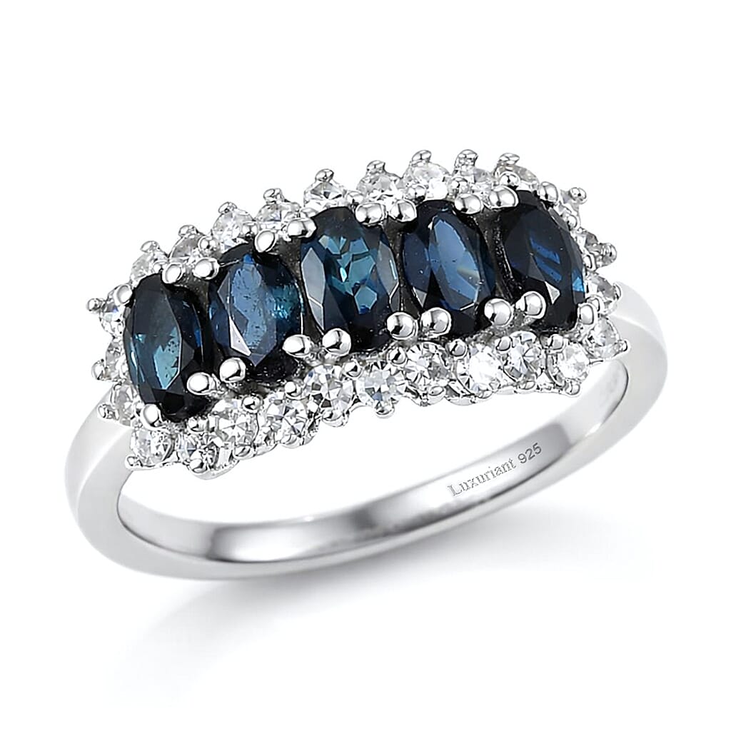 AAA Monte Belo Indicolite and Luxuriant Lab Grown Diamond G-H SI 1.50 ctw Starburst Elegance Ring in Rhodium Over Sterling Silver