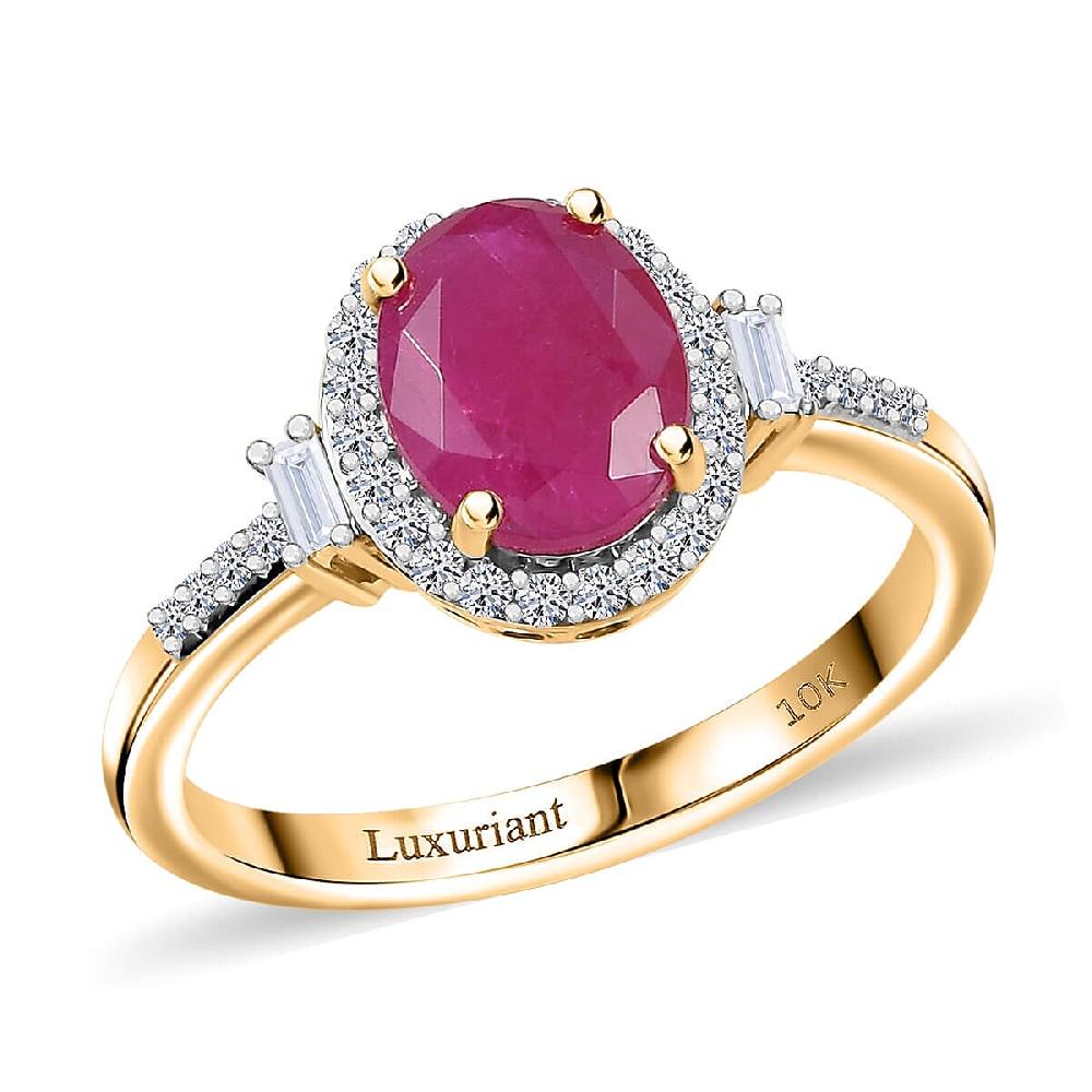 AAA Montepuez Ruby and Luxuriant Lab Grown Diamond EF-VS 3.10 ctw Crownlight Ring in 10K Yellow Gold