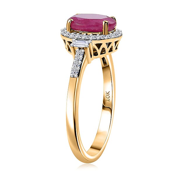 AAA Montepuez Ruby And Luxuriant Lab Grown Diamond EF-VS 3.10 Ctw Crownlight Ring In 10K Yellow Gold