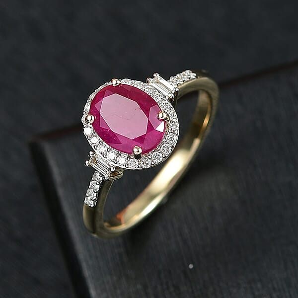 AAA Montepuez Ruby And Luxuriant Lab Grown Diamond EF-VS 3.10 Ctw Crownlight Ring In 10K Yellow Gold