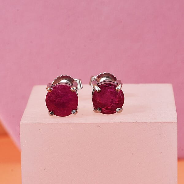 AAA Montepuez Ruby Solitaire Stud Earrings In 10K White Gold 1.30 Ctw