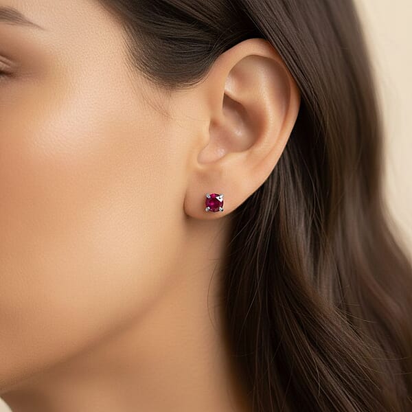 AAA Montepuez Ruby Solitaire Stud Earrings In 10K White Gold 1.30 Ctw