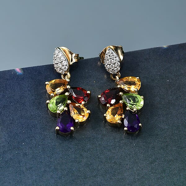 AAA Multi Gemstone 4.15 Ctw Earrings In 14K Yellow Gold