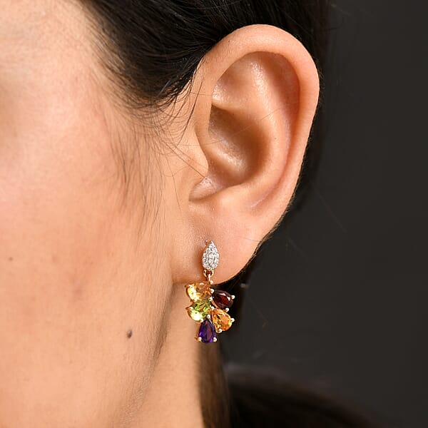 AAA Multi Gemstone 4.15 Ctw Earrings In 14K Yellow Gold
