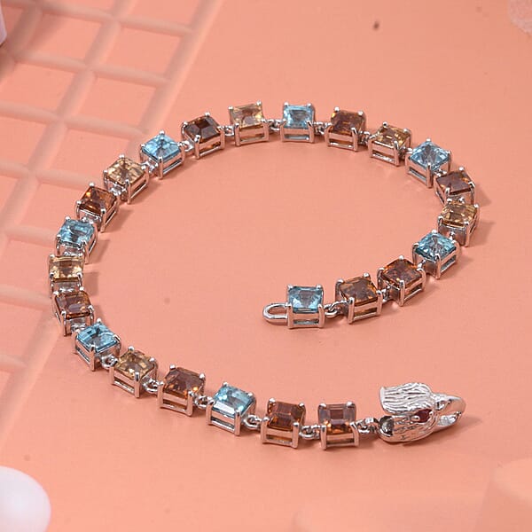 AAA Multi Zircon And Niassa Ruby (FF) 19.75 Ctw Eagle Bracelet In Rhodium Over Sterling Silver (7.25 In)