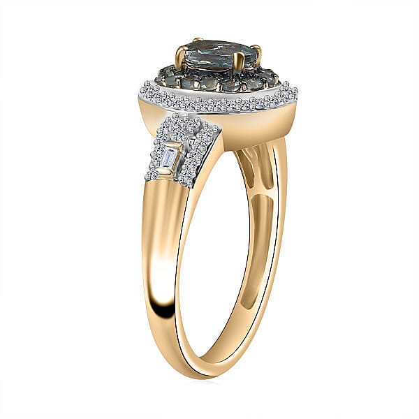 AAA Narsipatnam Alexandrite And Luxuriant Lab Grown Diamond E-F VS 1.05 Ctw Majestic Mirage Ring In 10K Yellow Gold