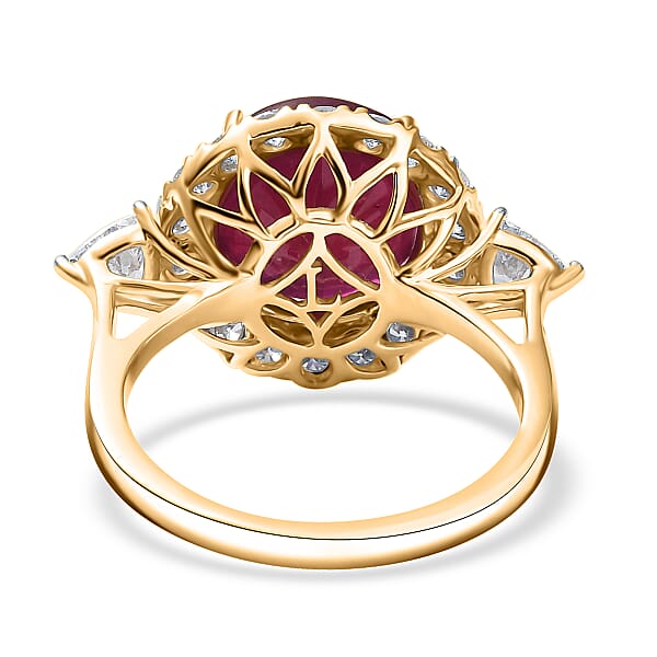 AAA Niassa Ruby And Luxuriant Lab Grown E-F VS Diamond 8.98 Ctw Ring In 10K Yellow Gold