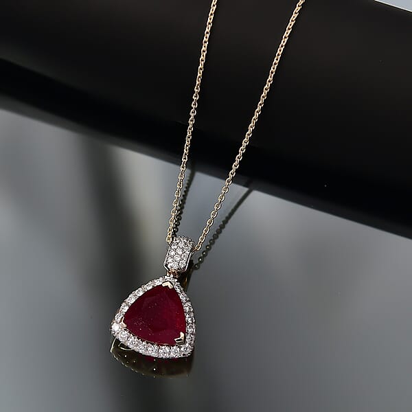 AAA Niassa Ruby (FF) And Luxuriant Lab Grown Diamond E-F VS 7.10 Ctw Pendant Necklace In 10K Yellow Gold 20 Inches