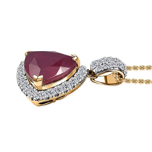 AAA Niassa Ruby (FF) And Luxuriant Lab Grown Diamond E-F VS 7.10 Ctw Pendant Necklace In 10K Yellow Gold 20 Inches