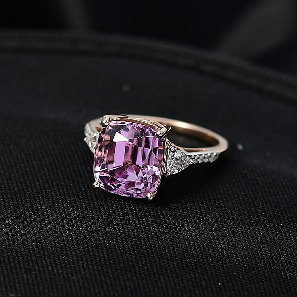 AAA Patroke Kunzite Lab Grown Diamond (E-F VS) Ring In 10K Rose Gold 7.25 Ctw
