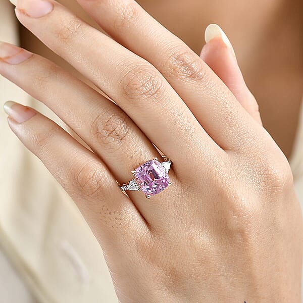 AAA Patroke Kunzite Lab Grown Diamond (E-F VS) Ring In 10K Rose Gold 7.25 Ctw