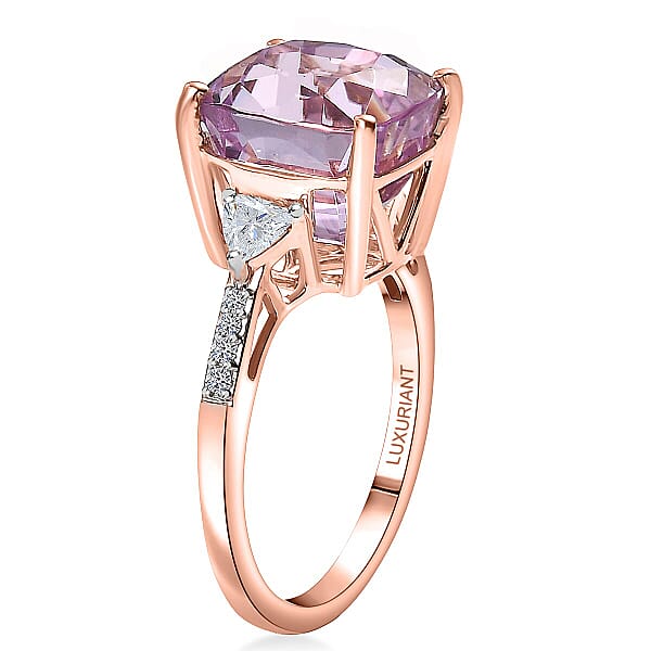 AAA Patroke Kunzite Lab Grown Diamond (E-F VS) Ring In 10K Rose Gold 7.25 Ctw