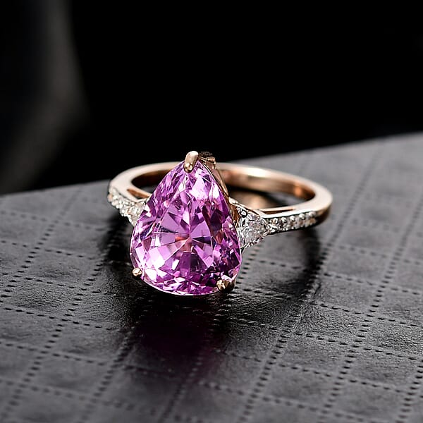 AAA Patroke Kunzite Lab Grown Diamond Ring In 10K Rose Gold 5.75 Ctw