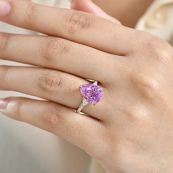 AAA Patroke Kunzite Lab Grown Diamond Ring In 10K Rose Gold 5.75 Ctw