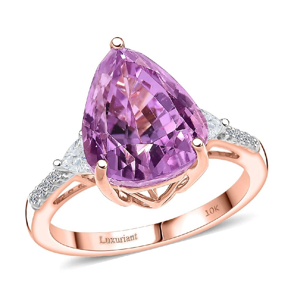AAA Patroke Kunzite Lab Grown Diamond Ring in 10K Rose Gold 5.75 ctw