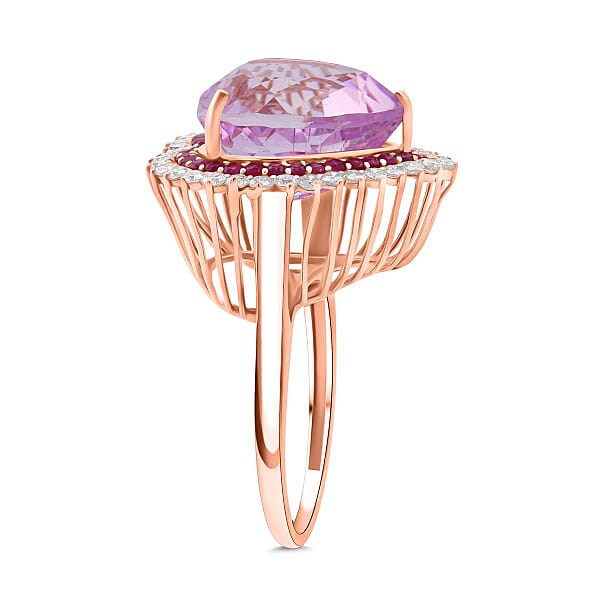 AAA Patroke Kunzite Pink Sapphire Lab Grown Diamond Love Ring In 10K Rose Gold 12.20 Ctw