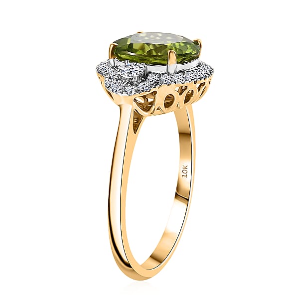 AAA Peridot And Luxuriant Lab Grown Diamond G-H SI 4.35 Ctw Ring In 10K Yellow Gold