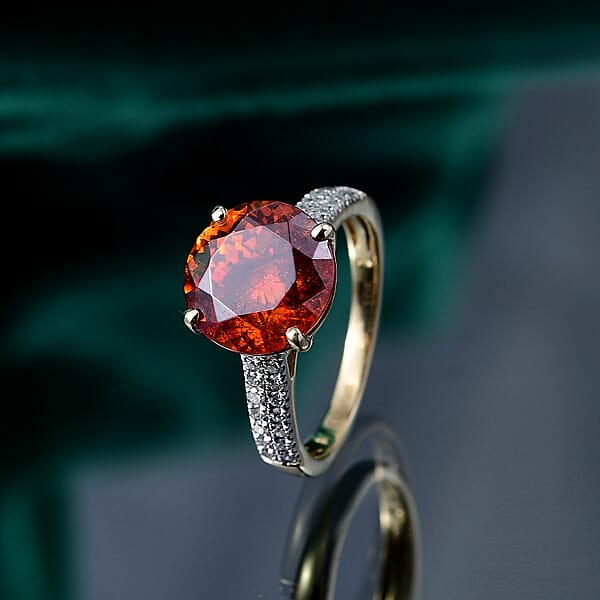 AAA Picos Altos Sphalerite And G-H SI Luxuriant Lab Grown Diamond 7.35 Ctw Ring In 10K Yellow Gold