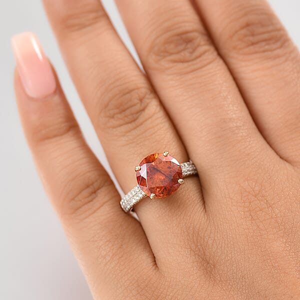 AAA Picos Altos Sphalerite And G-H SI Luxuriant Lab Grown Diamond 7.35 Ctw Ring In 10K Yellow Gold