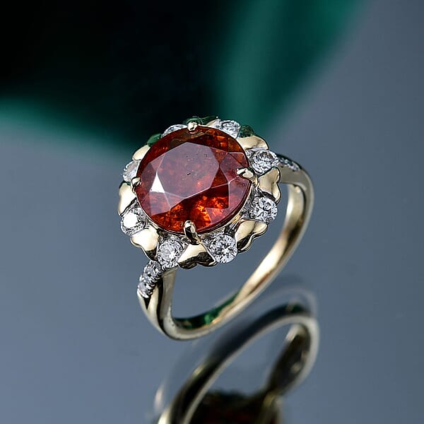 AAA Picos Altos Sphalerite And G-H SI Luxuriant Lab Grown Diamond 7.59 Ctw Ring In 10K Yellow Gold