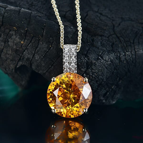 AAA Picos Altos Sphalerite And G-H SI Luxuriant Lab Grown Diamond 7.08 Ctw Pendant Necklace In 10K Yellow Gold 20 Inches