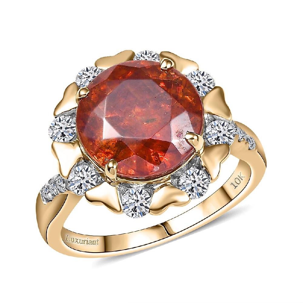 AAA Picos Altos Sphalerite Lab Grown Diamond Ring in 10K Yellow Gold 7.59 ctw