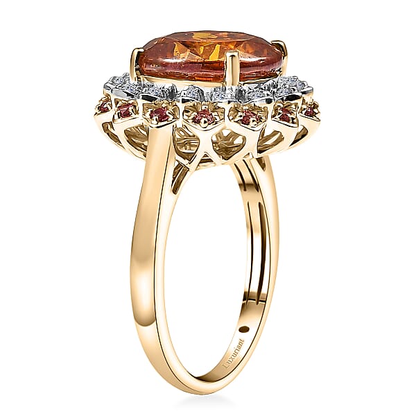 AAA Picos Altos Sphalerite Padparadscha Sapphire And G-H SI Luxuriant Lab Grown Diamond 7.38 Ctw Ring In 10K Yellow Gold