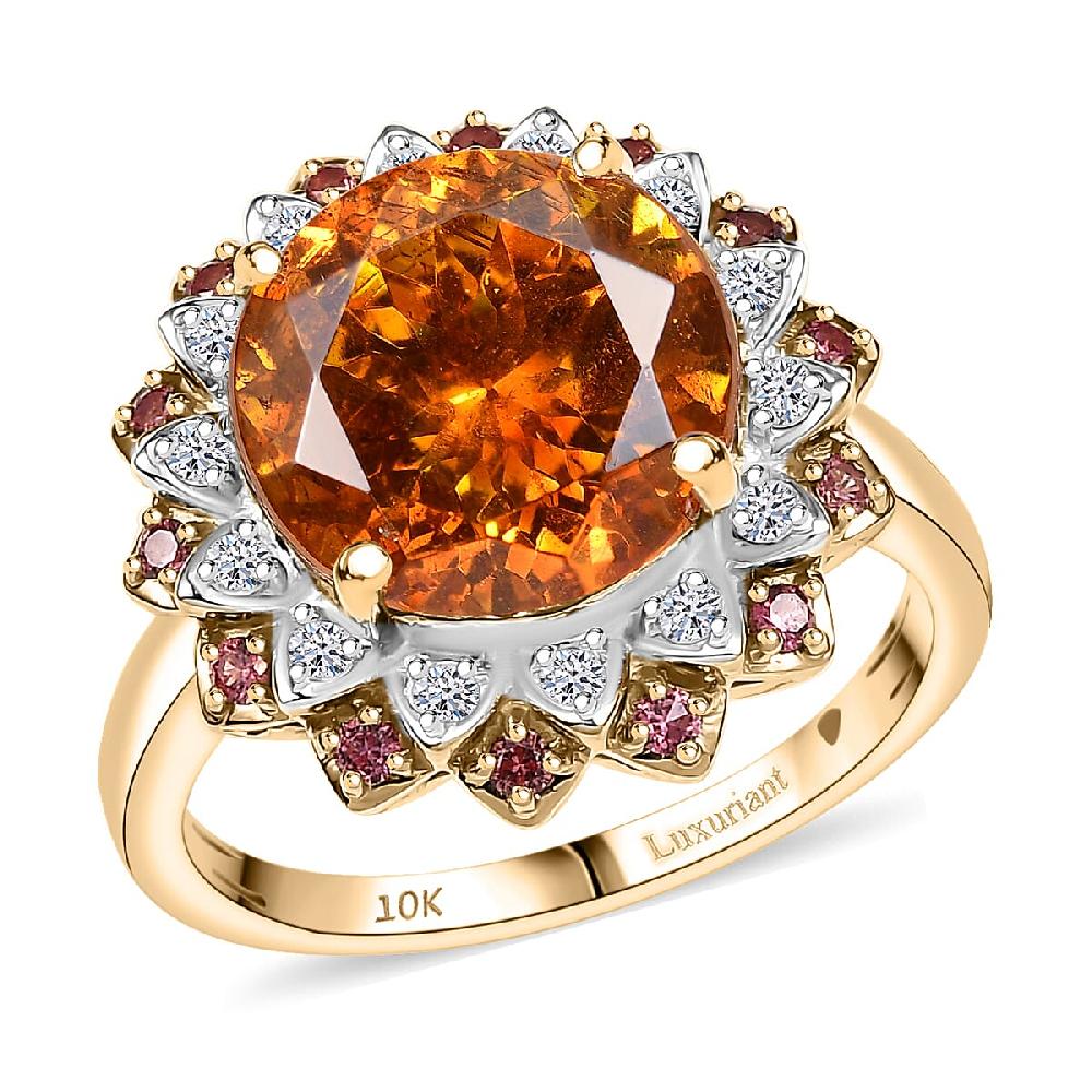 AAA Picos Altos Sphalerite Padparadscha Sapphire and G-H SI Luxuriant Lab Grown Diamond 7.38 ctw Ring in 10K Yellow Gold