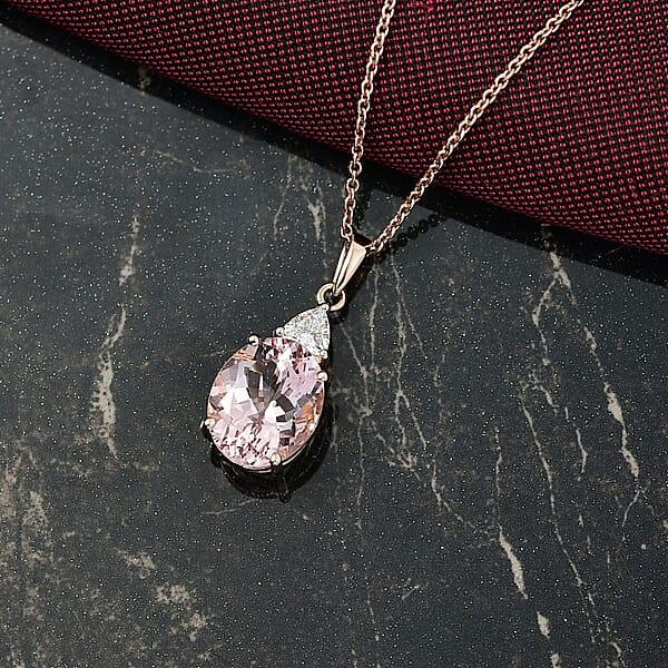 AAA Pink Morganite And E-F VS Luxuriant Lab Grown Diamond 3.35 Ctw Crown Jewel Pendant Necklace In 10K Rose Gold 20 Inches