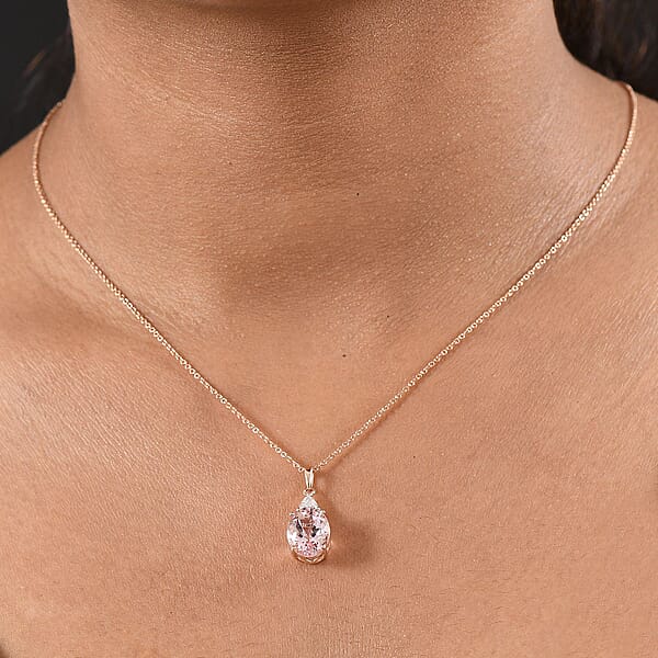 AAA Pink Morganite And E-F VS Luxuriant Lab Grown Diamond 3.35 Ctw Crown Jewel Pendant Necklace In 10K Rose Gold 20 Inches