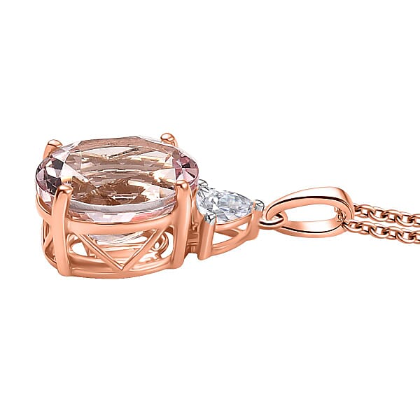 AAA Pink Morganite And E-F VS Luxuriant Lab Grown Diamond 3.35 Ctw Crown Jewel Pendant Necklace In 10K Rose Gold 20 Inches
