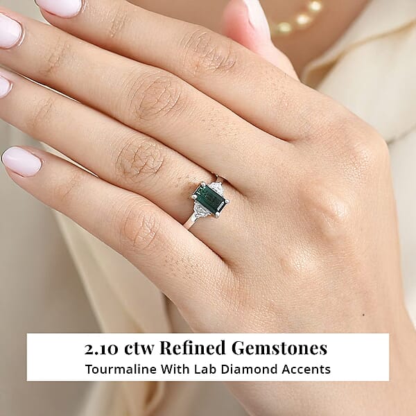 AAA Pirineu Lagoon Tourmaline Lab Grown Diamond Ring In 10K White Gold 2.10 Ctw