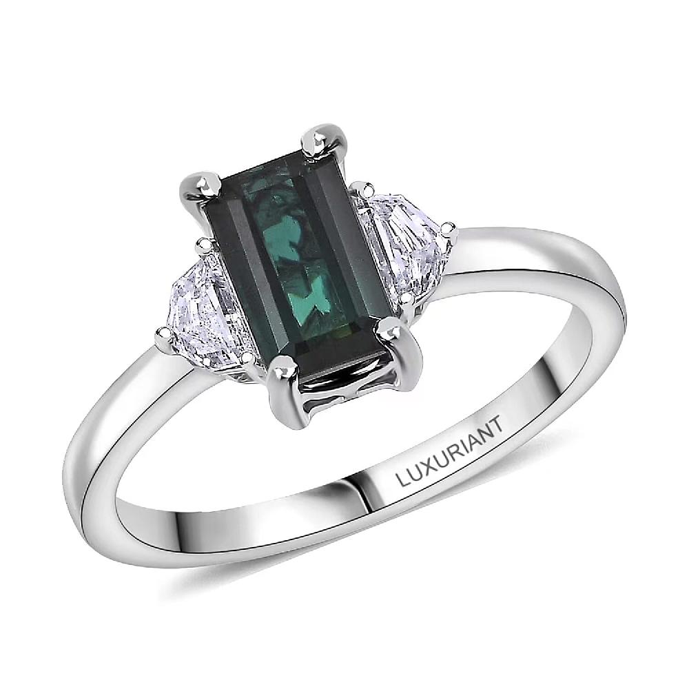 AAA Pirineu Lagoon Tourmaline Lab Grown Diamond Ring in 10K White Gold 2.10 ctw