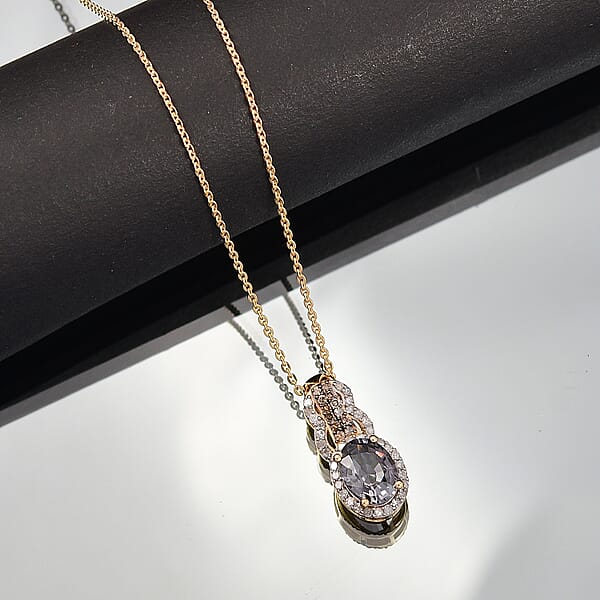 AAA Platinum Spinel Natural Champagne And White Diamond 1.70 Ctw Pendant Necklace In 18K Vermeil Yellow Gold Over Sterling Silver 20 Inches