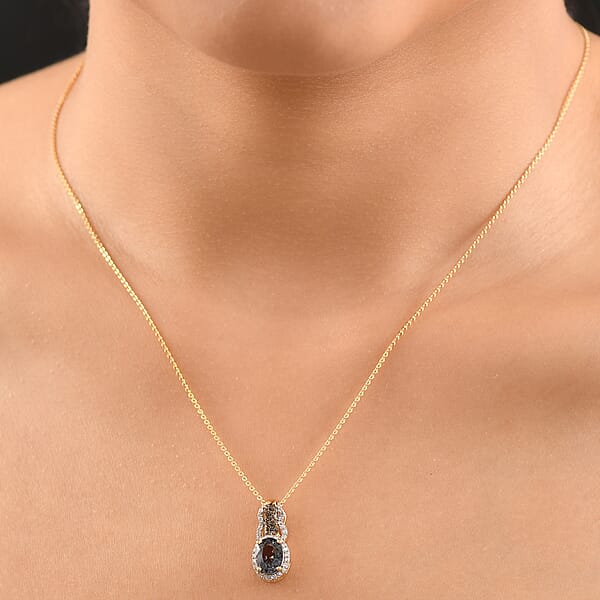 AAA Platinum Spinel Natural Champagne And White Diamond 1.70 Ctw Pendant Necklace In 18K Vermeil Yellow Gold Over Sterling Silver 20 Inches