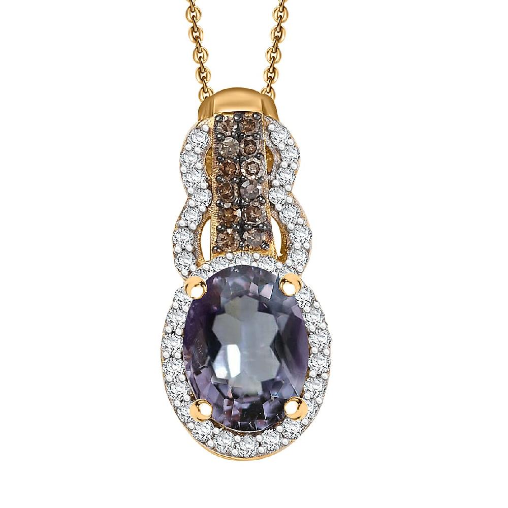 AAA Platinum Spinel Natural Champagne and White Diamond 1.70 ctw Pendant Necklace in 18K Vermeil Yellow Gold Over Sterling Silver 20 Inches