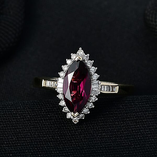 AAA Radiant Ember Garnet And Luxuriant Lab Grown Diamond E-F VS 2.15 Ctw Majestic Flame Ring In 10K Yellow Gold