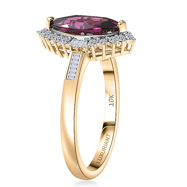 AAA Radiant Ember Garnet And Luxuriant Lab Grown Diamond E-F VS 2.15 Ctw Majestic Flame Ring In 10K Yellow Gold
