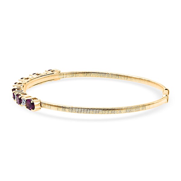 AAA Radiant Ember Garnet And Luxuriant Lab Grown Diamond E-F VS 4.40 Ctw Cuff Bracelet In 10K Yellow Gold (7.25 In)