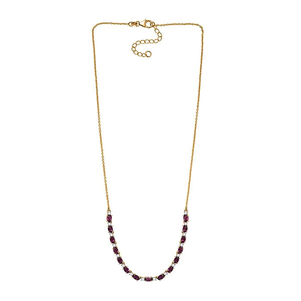 AAA Radiant Ember Garnet And Luxuriant Lab Grown Diamond G-H SI 5.60 Ctw Royal Flame Line Necklace In 18K Vermeil Yellow Gold Over Sterling Silver 18-20 Inches