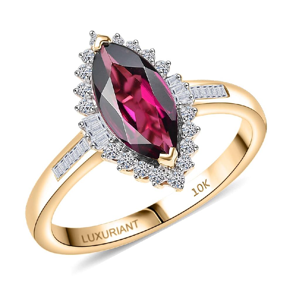 AAA Radiant Ember Garnet and Luxuriant Lab Grown Diamond E-F VS 2.15 ctw Majestic Flame Ring in 10K Yellow Gold