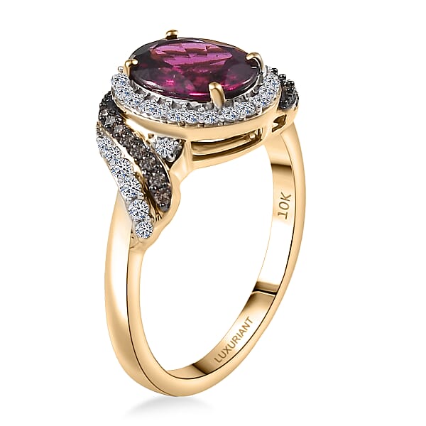 AAA Radiant Ember Garnet Lab Grown Diamond Natural Champagne Diamond Ring In 10K Yellow Gold 2.50 Ctw