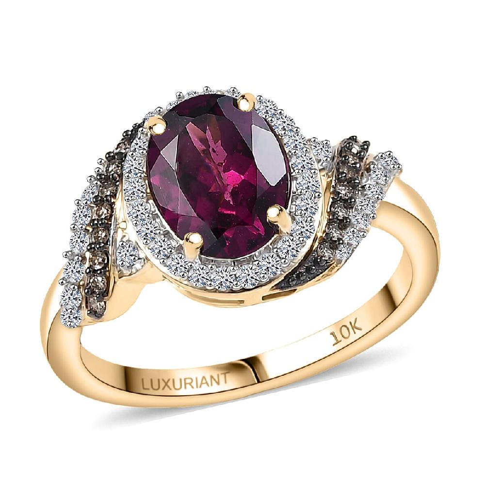 AAA Radiant Ember Garnet Lab Grown Diamond Natural Champagne Diamond Ring in 10K Yellow Gold 2.50 ctw
