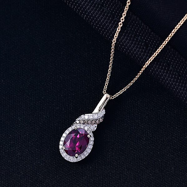 AAA Radiant Ember Garnet Luxuriant Lab Grown Diamond E-F VS And Natural Champagne Diamond I2 2.50 Ctw Flame Crown Pendant Necklace In 10K Yellow Gold 20 Inches