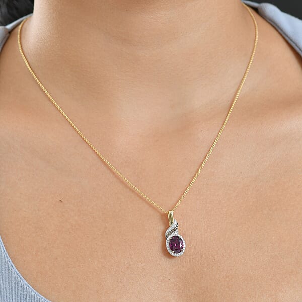 AAA Radiant Ember Garnet Luxuriant Lab Grown Diamond E-F VS And Natural Champagne Diamond I2 2.50 Ctw Flame Crown Pendant Necklace In 10K Yellow Gold 20 Inches