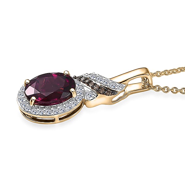 AAA Radiant Ember Garnet Luxuriant Lab Grown Diamond E-F VS And Natural Champagne Diamond I2 2.50 Ctw Flame Crown Pendant Necklace In 10K Yellow Gold 20 Inches