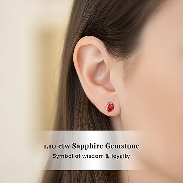 AAA Red Sapphire 1.10 Ctw Screw Post Earrings In 14K Yellow Gold