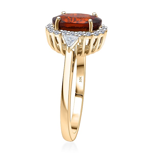 AAA Red Zircon And Luxuriant Lab Grown Diamond E-F VS 4.50 Ctw Crownfire Ring In 10K Yellow Gold