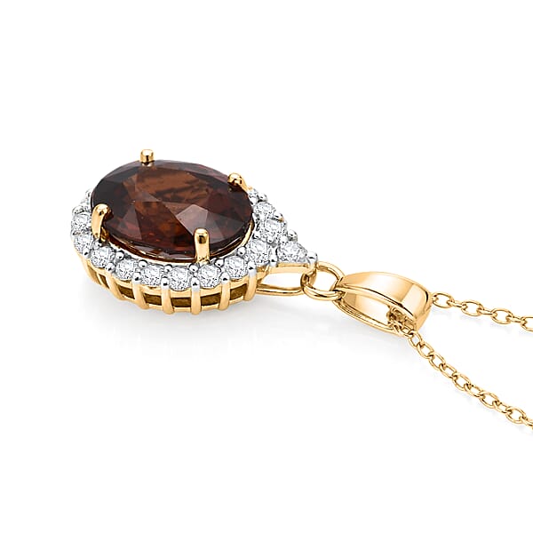AAA Red Zircon And Luxuriant Lab Grown Diamond E-F VS 4.50 Ctw Crownfire Pendant Necklace In 10K Yellow Gold 18 Inches
