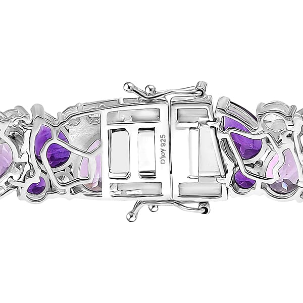 AAA Rose De France Amethyst And Multi Gemstone 41.85 Ctw Bloom Bracelet In Rhodium Over Sterling Silver (7.25 In)